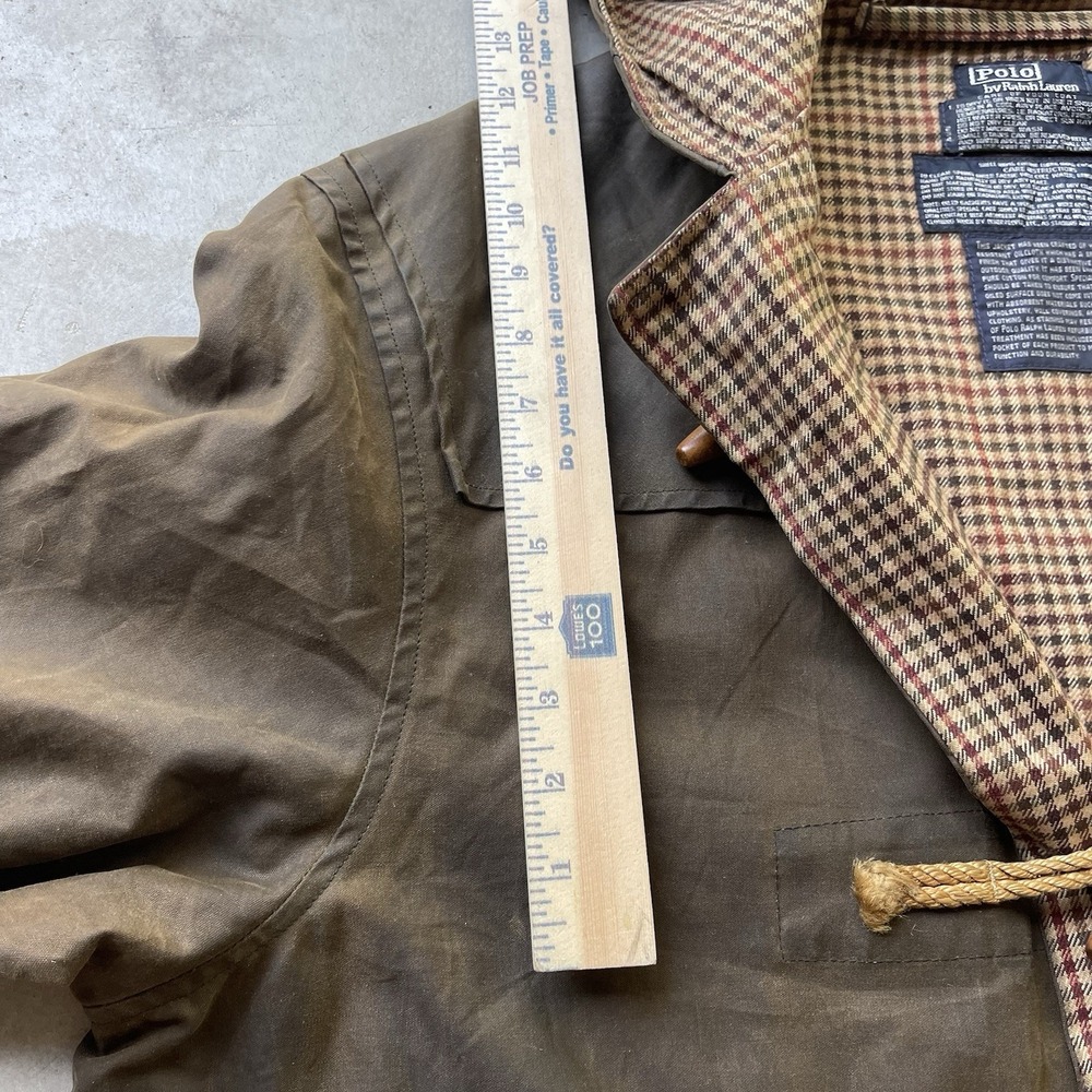 Vintage Polo Ralph Lauren Duffle Coat Vintage Brown Oil Tin Cloth Waxed Large - Picture 6 of 9